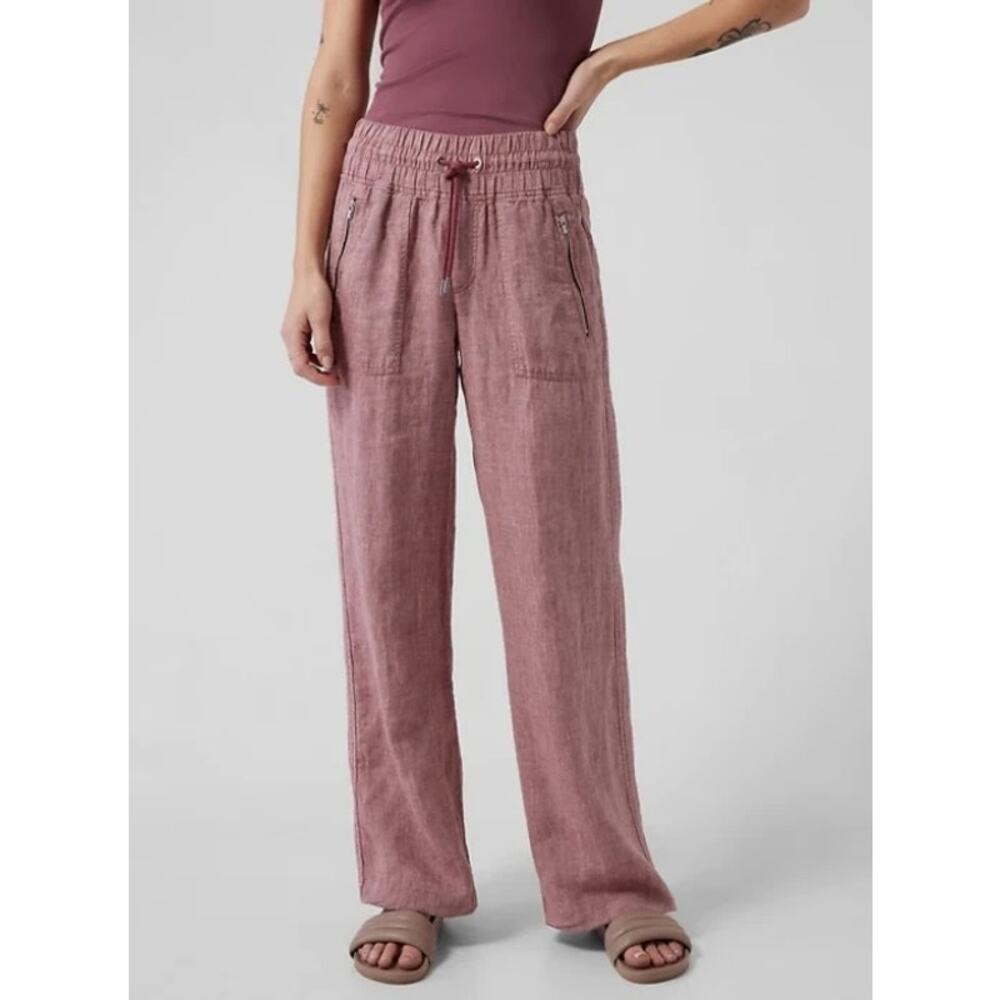 Athleta Cabo Linen Wide Leg Pant Tawny Rose Summer Pants Resort Vacation Size 22
